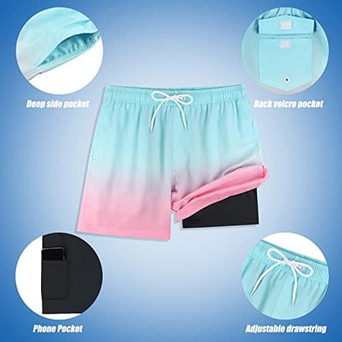 MILANKERR chubbies Mens Swim Trunks Gradient Color Beach Shorts with Inner Compression Shorts Lining Swimsuit - Thumbnail 4