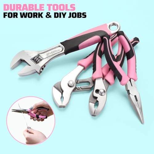GOTOOLZ 269-Piece Home Tool Set, General Household Repairing Tool Kit with Storage Bag, Basic Hand Tool Kit Set for Home Maintenance, DIY and Crafts(Pink) - Thumbnail 3