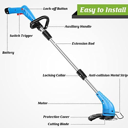 Lipoliftco Weed Wacker Cordless, 12V Battery Powered Lawn Edger, Grass Cutter with 2 * 2000mah Rechargeable Batteries and 3 Types of Blades, Lightweight Electric Mower for Garden and Yard Lawn - Thumbnail 6