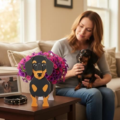 strolfay Dachshund Dog Planter, Cute Animal Shaped Plant Pot, Dog Flower Pot, Spring Planter Gifts for Women & Pet Lovers, Indoor Outdoor Garden Home Office Decor, 9.45 x 7.5 x 13.39 Inches - Thumbnail 4