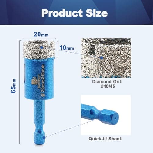 BRSCHNITT 2pcs 4/5 Inch Diamond Hole Saw Drill Bit - 20mm Hex Shank Dry Drilling Core Drill Bit Set for Porcelain Tile, Ceramic, Stone, Granite, Marble - Thumbnail 2