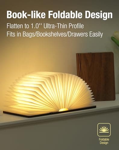 ZBOLE 5.7 Inch Wooden Book Lamp - Portable Folding LED Book Light for Reading, Home & Library Decor, Unique Gift for Book Lovers, Magnetic Night Light (Walnut) - Thumbnail 3