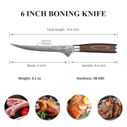 Sunnecko Boning Knife with Pakkawood Handle,6 inch High Carbon German Stainless Steel Fillet Knife for Meat and Poultry - Thumbnail 2