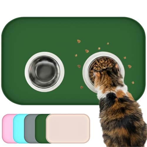 BLESWIN Waterproof Silicone Pet Feeding Mat with Raised Edge,Non-Skid Spill Proof Dog Bowl Mats, Easy Clean Cat Bowls Placemat for Cats and Dogs