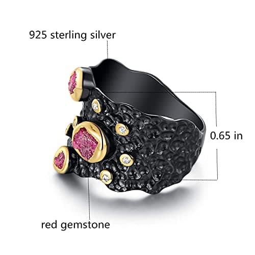 925 Sterling Silver Gemstone Black Statement Rings for Women Men Jewelry (9) - Thumbnail 5