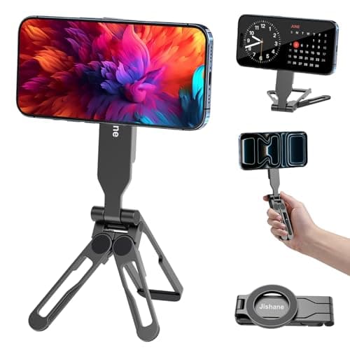 Magnetic Tripod for iPhone -Adjustable Foldable Phone Tripod Stand for Video Recording, Magnet Mount Pocket Cell Phone Stand for iPhone 17/16/15/14/13/12 Plus Max for Gym Tablet Tripod for Travel - Image 1