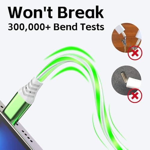ComfyBay 6.6FT USB C Charging Cable, Flowing Light Up Charger Cord, Compatible with Samsung Galaxy, iPhone 16/15, iPad, and More (Green) - Thumbnail 3