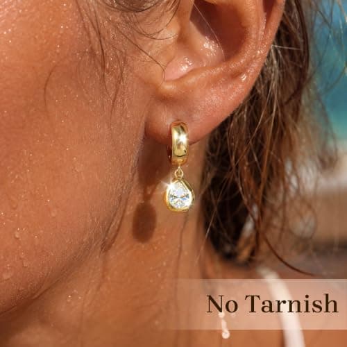 Gold Dangle Earrings Small Chunky Earrings for Women Trendy 14K Gold Plated Hypoallergenic Cute Thick Huggie Hoops Earring Jewelry for Women Gifts - Thumbnail 3