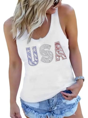 MOUSYA USA Tank Top Woman Sparkly American Flag Sleeveless Tee Glitter Patriotic Shirts Bling 4th of July Vest Tops - Thumbnail 5