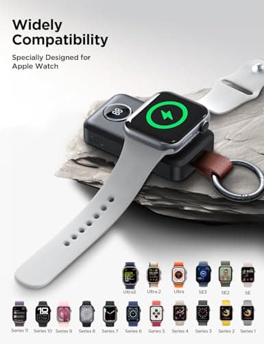 JOYROOM Portable 2000mAh Wireless Charger Compatible for Apple Watch Series 11/10/9/8/7/6/5/4/3/2/1/SE/UItra 3/UItra 2/Ultra, Compact Magnetic iWatch Charger Keychain Style Travel Essentials (Black) - Thumbnail 6