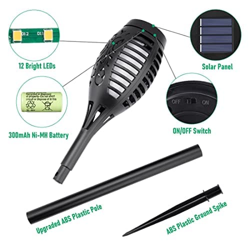 IkeeRuic Solar Lights Outdoor, Solar Torch Light with Flickering Flame for Outdoor Decor, Solar Garden Lights, Waterproof Outdoor Lighting, Flame Torches for Outside Patio Pathway Yard Decorations - Thumbnail 3