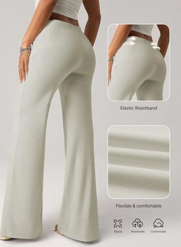 EVALESS Womens Wide Leg Pants Lace Gaucho Flare Pants Elastic High Waisted Palazzo Pants Cute Bell Bottoms Boho Holiday Trousers 2026 Fashion Spring Summer Concert Y2K Pants Light Green Medium - Thumbnail 6