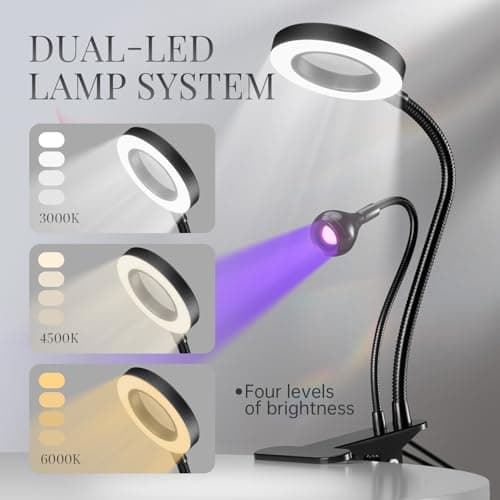 krofaue Dual Head UV Nail Lamp with 6X Magnifier, UV LED Flash Curing Light for Gel Polish, 3 Color Temps & Desk Clip for Home and Salon DIY - Thumbnail 2