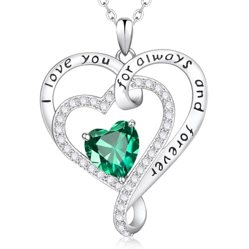 925 Sterling Silver Infinity Heart Necklace for Women - May Birthstone Pendant, Adjustable Love Jewelry Gifts, Birthday Anniversary Christmas Valentines Day for Wife Mom Daughter Girlfriend - Image 1