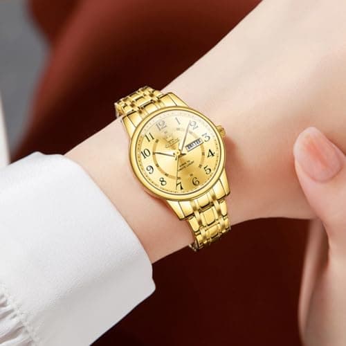 OLEVS Watch Women Gold Watches for Women Luxury Stainless Steel Waterproof Small Wrist Large Face Simple Analog Quartz Womens Watch Easy to Read Silver Arabic Numerals Ladies Watches - Thumbnail 3