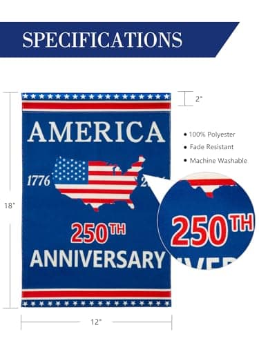 250 Anniversary USA Flag Garden Flags for Outside Double-Sided Patriotic Banner 12x18 Inch Yard Decor, Flag Only - Thumbnail 3