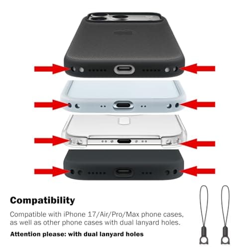 Thickened Crossbody Strap (Without Case) Compatible with Iphone 17/Air/Pro/Max Phone Cases and Other Device with Dual Lanyard Holes, Adjustable Hands-free Shoulder Neck Camera Phone Strap (Dark Red) - Thumbnail 2