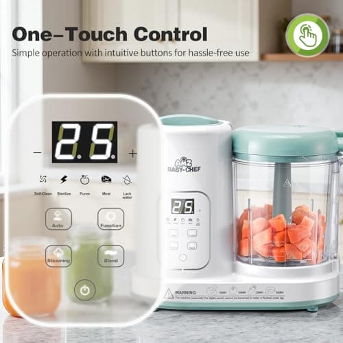 Baby Food Maker Pro Steamer Blender: 4 in 1 Auto Steam Blend and Puree Maker with Self-Clean for Healthy Baby and Toddler Meal Prep - BPA-Free White+Green - Thumbnail 4