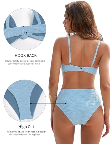 ZAFUL Haze Blue Knot Front Bikini Sets for Women Cheeky Two Piece Swimsuit Bathing Suits Brazilian High Cut Swimwear L - Thumbnail 5