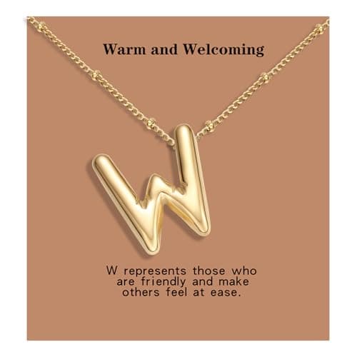 BOLAGTIER Bubble Letter Necklace Gold Plated Balloon Initial Chunky Bubble Alphabet Pendant Necklace Trendy Jewelry Gift for Women (W, Gold) - Image 1