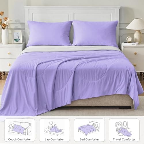 HOMFINE Cooling Comforter Queen Size, Purple Summer Cooling Blanket for Hot Sleepers and Night Sweats, Japanese Double-Sided Cold Tech Fabric Q-Max 0.45, Soft Breathable Silky Smooth Lightweight - Thumbnail 6