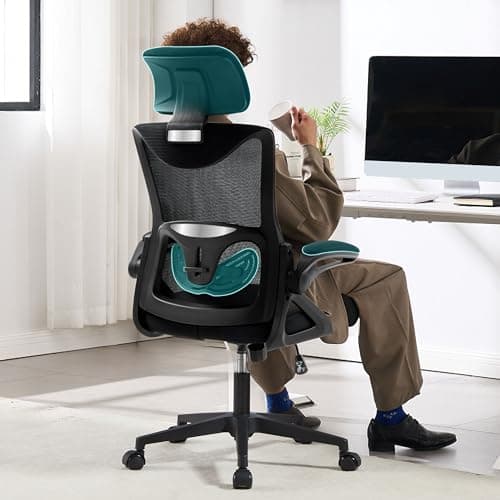 Fizzin Ergonomic Office Chair,Ergonomic Desk Chair with Headrest Mesh Computer Chair with High Back Adjustable Lumbar Support, Rolling Swivel Chairs with Wheel Armrests for Home Office,Black