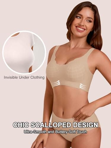 COCOMARTS Jelly Bras for Women No Underwire Seamless Push Up Scalloped Tshirt Bralettes Comfortable Wireless Everyday Bra Nude Medium - Thumbnail 2