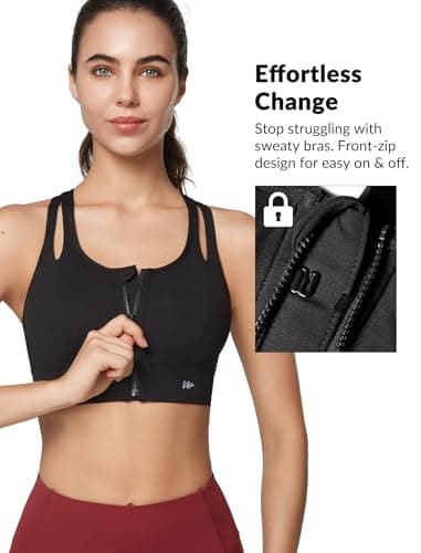 Yvette Sports Bras for Women High Impact Support, Front Zipper Running Bra Plus Size, No Bounce with Racerback & Sewn in Pads,Black,38A 38B 38C - Thumbnail 3