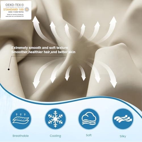 LOVSTOY Cooling Pillow Cases Set of 2, Standard Size Cool Pillowcases for Hair Skin Hot Sleepers, Soft Silky Summer Pillow Cover with Envelope Closure, Desert Yellow, 20"x26" - Thumbnail 4