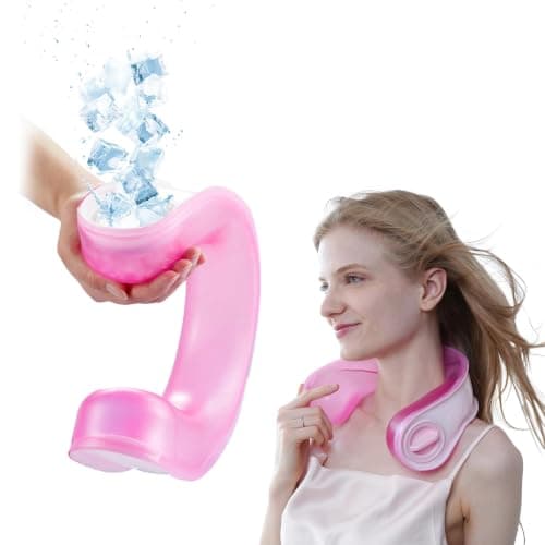 DICEVER Neck Cooler for Hot Weather, Reusable Wearable Ice Water Neck Wrap with Wide Mouth for Ice Cubes, U-Shaped Cooling Neck Pack for Summer Heat, Outdoor Work, Sports, Travel & Hot Flashes, Pink