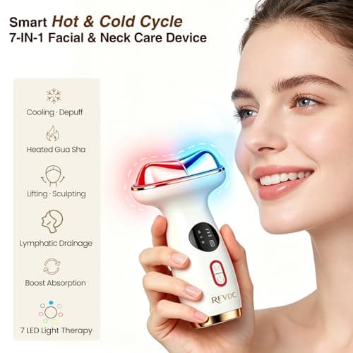 RFVDC Cold Heated Electric Gua Sha, Facial Neck Lymphatic Drainage Sculpting Tool, Cooling Depuffing Wand for Puffy Face, 7-in-1 LED Red Light Face Massager for Lifting, Contouring, Firming - Thumbnail 2