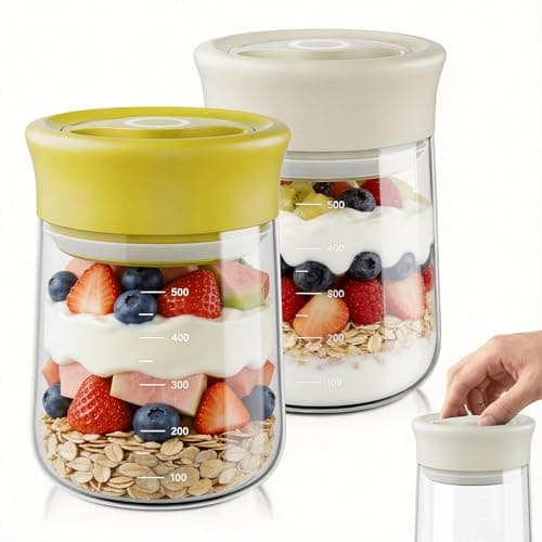 Overnight Oats containers with Lids, Upgraded Easy Open quarter twist, 16 oz Glass Food Storage Jars set of 2, Wide Mouth Mason Salad Jars for Meal Prep, Coffee Beans, Grains, Loose Tea and More - Image 1