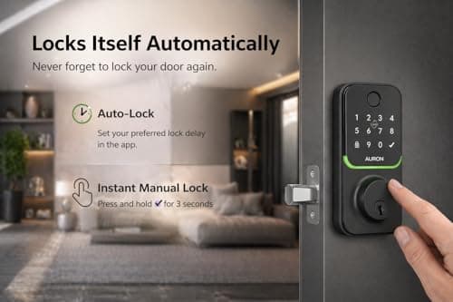 Smart Deadbolt Lock – 5-in-1 Keyless Entry: Fingerprint, Keypad, App, Card & Key | IP65 Weatherproof | Auto-Lock | Fits Standard Doors 1-3/8"-1-3/4" | No Wiring (Matte Black) - Thumbnail 3
