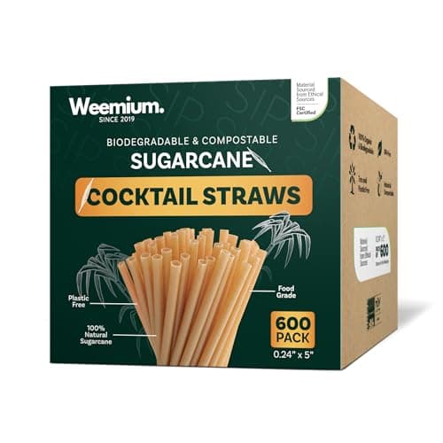 Weemium Sugarcane Cocktail Straws 5 Inch | 600 Count Bulk Short Straws - Image 1