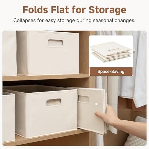 StorageWorks Fabric Storage Bins for Shelves, Closet Organizers and Storage Baskets, Closet Storage Bins with Cutout Handles, Large, 4-Pack, Ivory - Thumbnail 6
