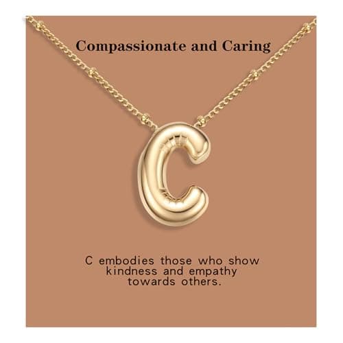 BOLAGTIER Bubble Letter Necklace Gold Plated Balloon Initial Chunky Bubble Alphabet Pendant Necklace Trendy Jewelry Gift for Women (C, Gold) - Image 1