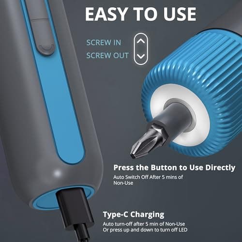 Tilswall 4V Electric Screwdriver Cordless, 10N.m High Torque /260 RPM, Cordless Screwdriver with 4-Level Control, 2200mAh USB-C Fast Charging, 25pc S2 Steel Bits for DIY and Home Repairs (Blue) -W122 - Thumbnail 3