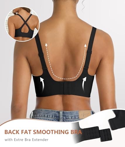 POSESHE Women Push Up Wireless Seamless Wave Support Comfortable Soft Everyday Bra Full Coverage V Neck Basic Bralettes Black - Thumbnail 6