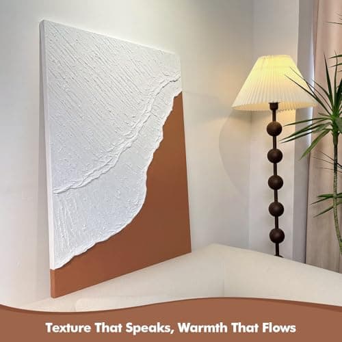 JUHOME Large Neutral Hand-Painted Abstract Ocean Wall Art,24x36 in Thick Textured Plaster & Acrylic Art Oil on Canvas, Abstract Canvas Artwork for Living Room, Bedroom Office Decor - Thumbnail 4