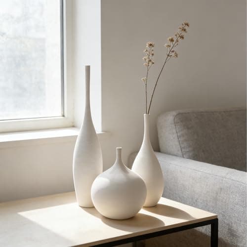 DecoVlog White Ceramic Vase Set of 3, Modern Boho Vases for Centerpiece Decor, Matte Minimalist Decorative White Vases Home Decor, for Living Room, Bookshelf, and Entryway Table Decor - Image 1