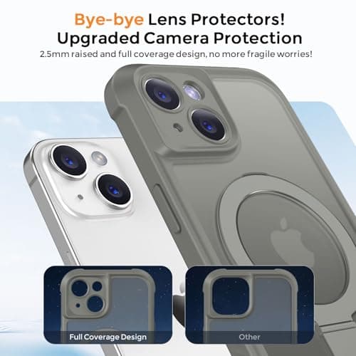 MOCCA Design for iPhone 15 Case with Magnetic Invisible Stand [Full Camera Protection] [Compatible with Magsafe] Military Drop Shockproof Translucent Matte Phone Case Cover 6.1",Titanium Gray - Thumbnail 3