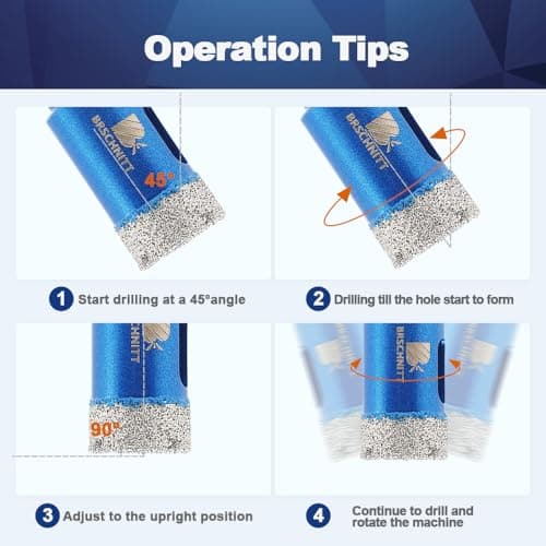 Dry Diamond Core Drill Bit Set,BRSCHNITT 2pcs 1-3/8 inch Diamond Hole Saw Core Drill Bit with Hex Shank for Porcelain Tile Ceramic Stone Granite Marble - Thumbnail 6