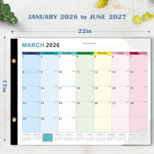 Dayvorax 2026-2027 Desk Calendar - 22" x 17", 18 Month Calendar Jan 2026 - Jun 2027, Large Monthly Desktop Calendar with Daily Blocks, Thick Paper, Corner Protectors - Colorful (3 Stickers Included) - Thumbnail 4