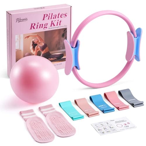 Floranis Home Pilates Essentials Kit for Women Ring and Ball Pilates Set Equipment, Magic Circle with 5 Resistance Bands Premium Accessories Kit for Beginner Toning Workouts at Home