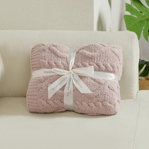 bearberry Plush Fleece Blanket Ultra Cozy & Warm Cable Knit - Machine Washable Throw for Living Room, Bedroom, Office | Lightweight Fuzzy Blanket for Adults, Kids, Pets (Beige, 50”x60”) - Thumbnail 5