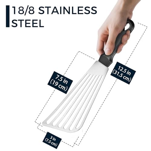 MUJINON Fish Spatula 18/8 Stainless Steel, Thin Long Flexible 12.5-in Metal Spatula Fish Turner Brushed Kitchen Utensil for Outdoor Grilling Daily Barbeque, Dishwasher Safe - Thumbnail 4