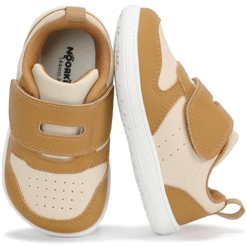 noorkiz Wide Toe Box Shoes Toddler Barefoot Shoe Zero Drop Kids Sneakers Boys Girls for Wide Feet High Instep with Hook and Loop Lightweight Non Slip Indoor Outdoor Comfortable Walking Beige Brown Toddler Size 7 - Image 1