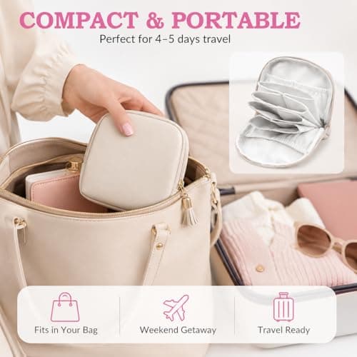 A Lots MiLi 2 Pcs Travel Jewelry Case for Women - Small Jewelry Organizer Box with Velvet Lining, Portable PU Leather Jewelry Storage Case for Necklaces Earrings Rings Bracelets, Cream White - Thumbnail 6