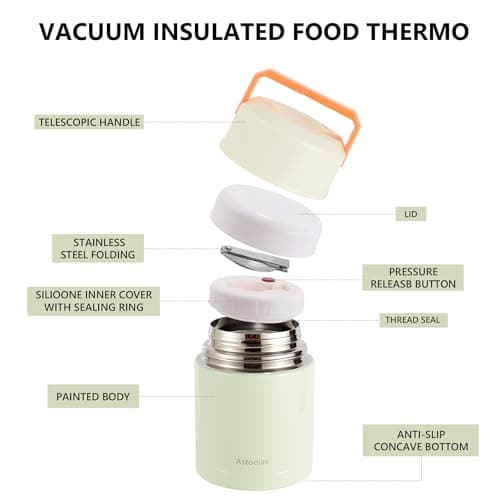 Insulated Thermo Soup Jar for Kids & Adults, 27 oz Stainless Steel Thermal Food Container with Spoon, Triple Layer Insulation (Green) - Thumbnail 3