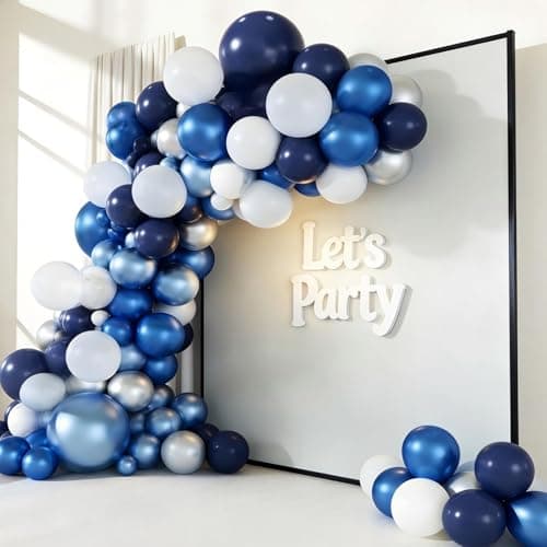 Blue White Silver Balloon Garland Arch Kit, 143 Pieces Navy Light Metallic Blue Silver White Balloons for Wedding Bridal Shower Graduation Birthday Party Decorations - Thumbnail 4